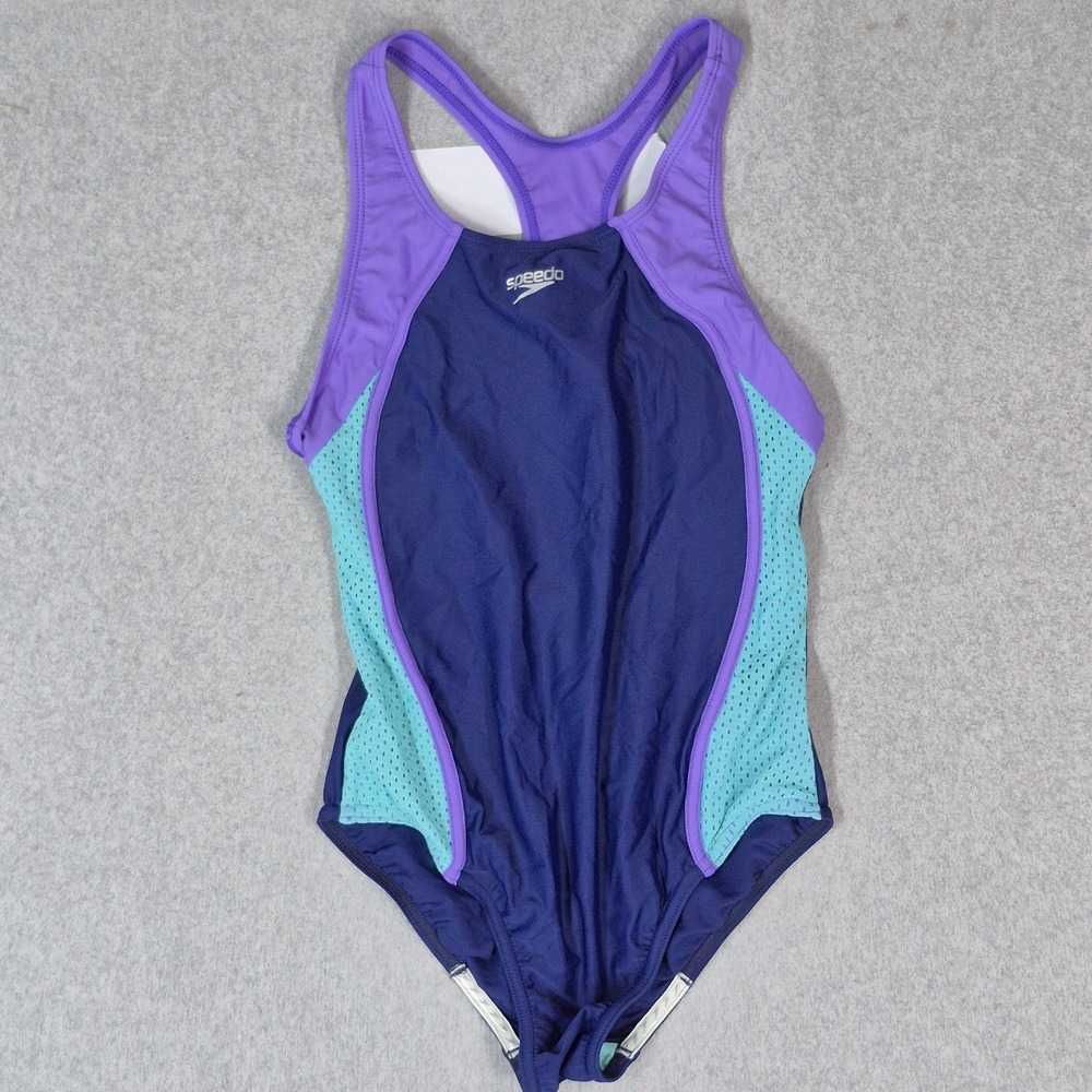 Speedo Women Swimwear 14 Navy Nylon Polyester One-Piece Swimsuit Colorblock